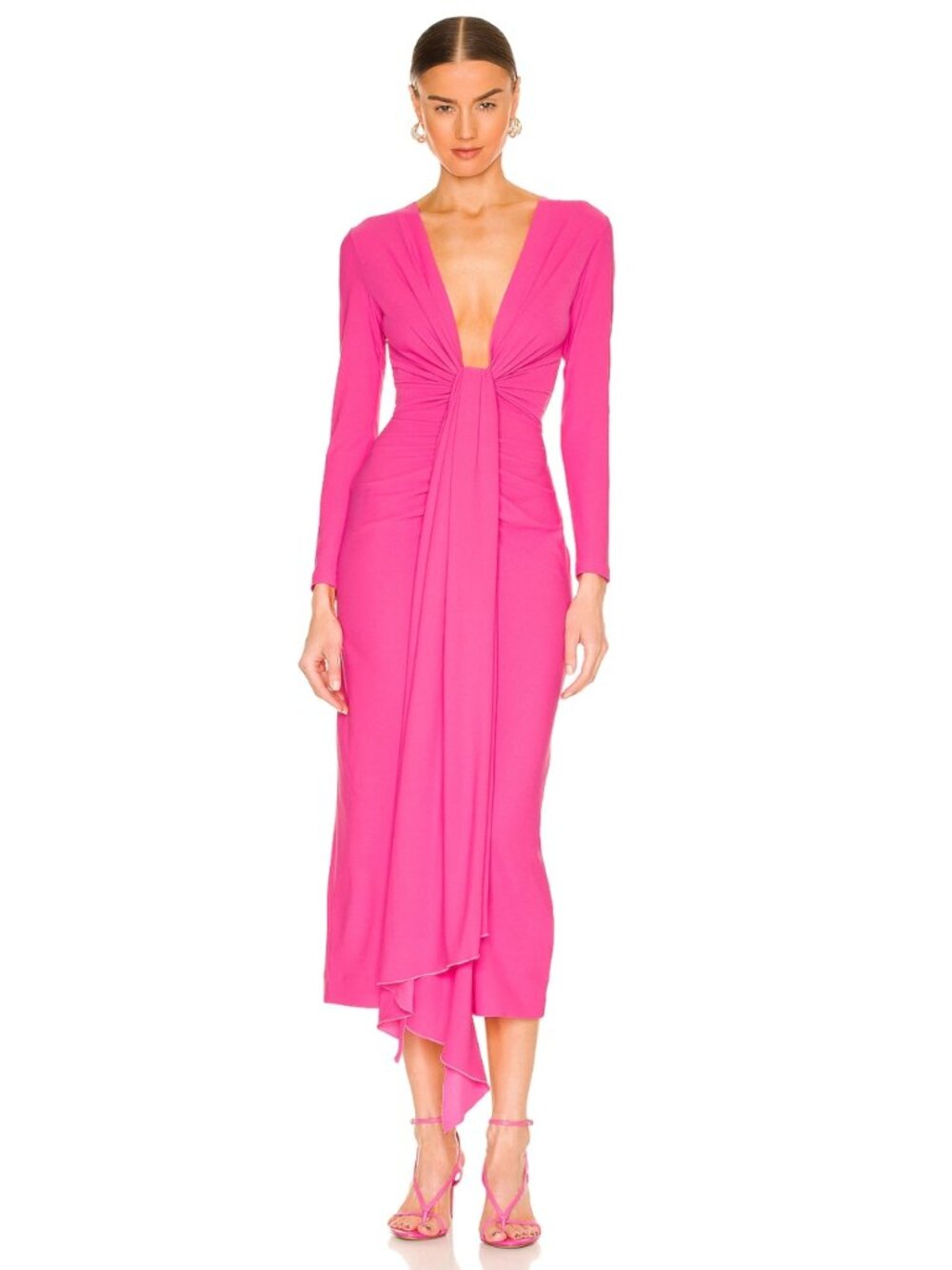 Solace London Lorena Midi Dress Hot Pink Fuchsia Size 2